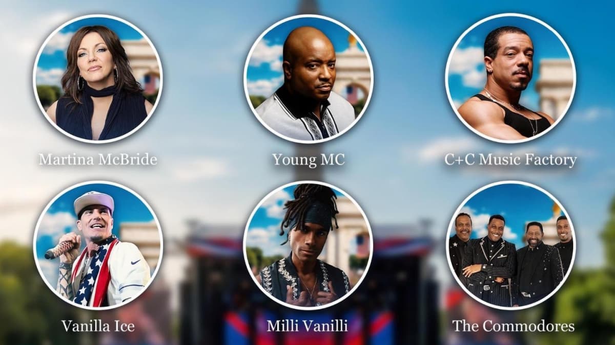 Donald Trump presenta a Vanilla Ice, Milli Vanilli y otros en la celebración Freedom 250 para Estados Unidos.