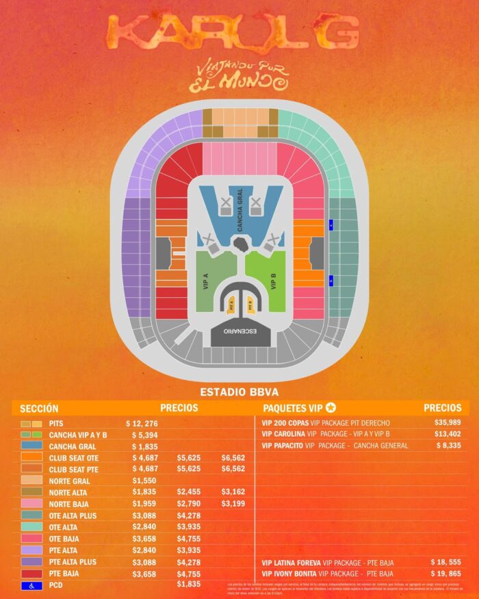 Precios de la Zonas de boletos para el concierto de Karol G en Monterrey